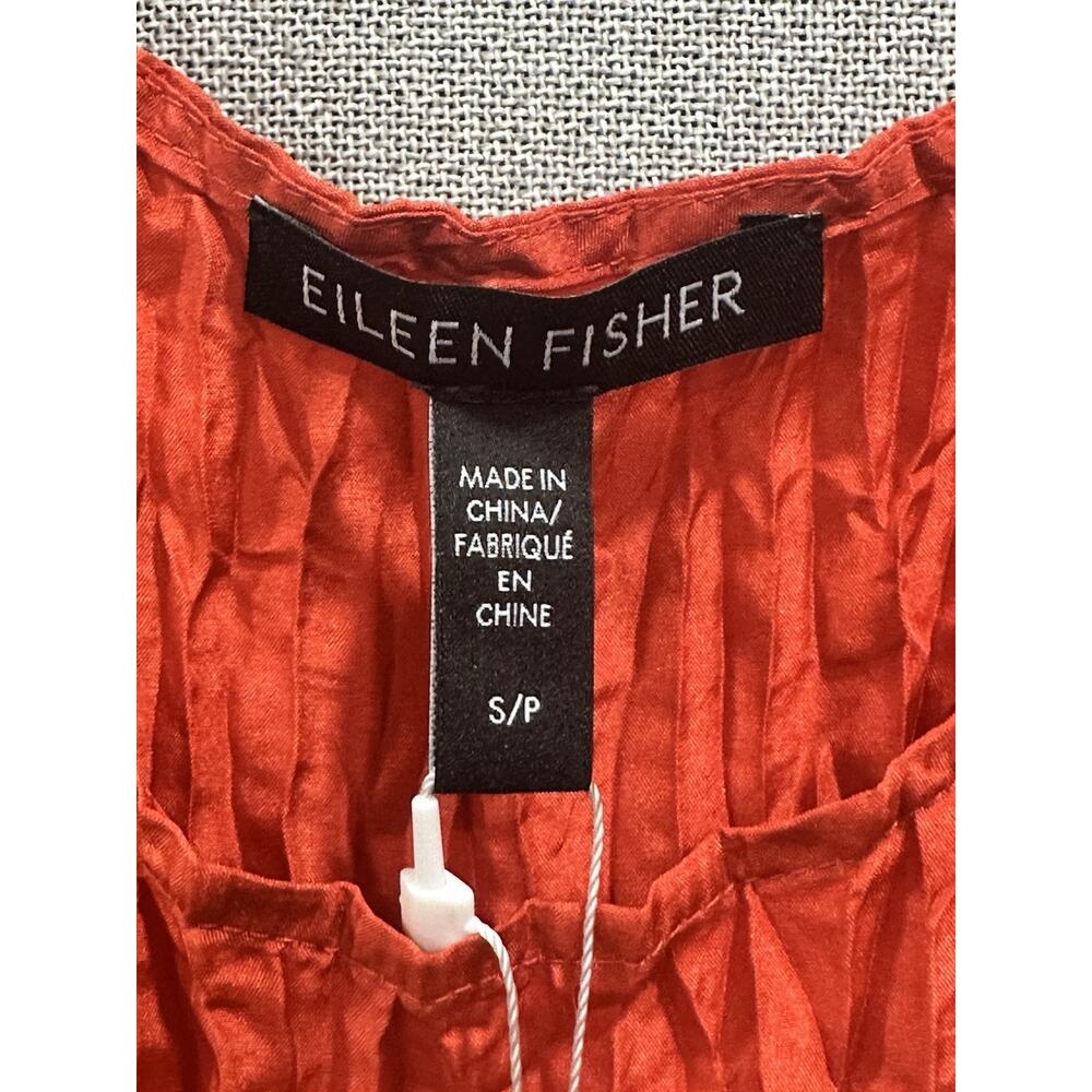 EILEEN FISHER NWT Fall FLAME Orange‎ Crushed Silk Dress Size Small MSRP $378 - Picture 3 of 12
